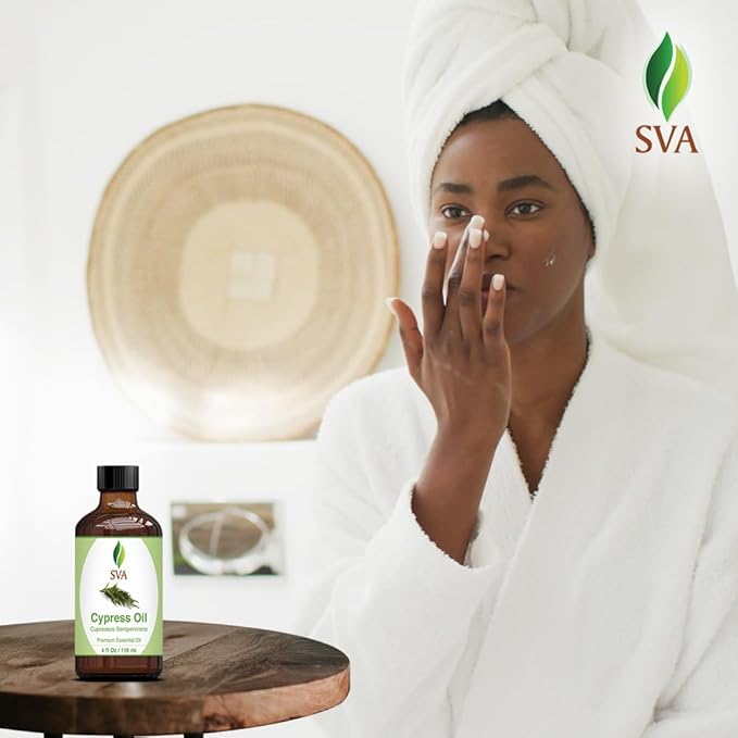 SVA Cypress Essential Oil – 4 Fl Oz – 100% Natural Cypress Oil - for Diffuser, Hair Care, Face, Skin Care, Aromatherapy, Scalp and Body Massage, Soap and Candle Making – with Dropper-VivaGrace Women