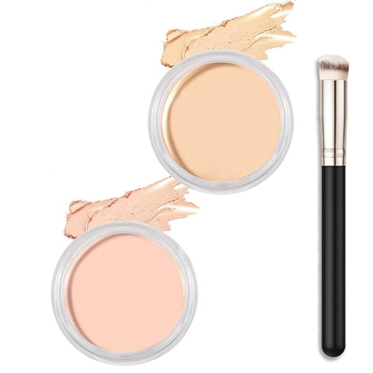 Kaely 2Pcs Cream Pot Concealer Full Coverage Set,Conceal Brighten Dark Circles,under Eye Color Correcting Concealer,Waterproof Foundation Palette with Brush,corrector de ojeras,Vegan Makeup,01+02-VivaGrace Women