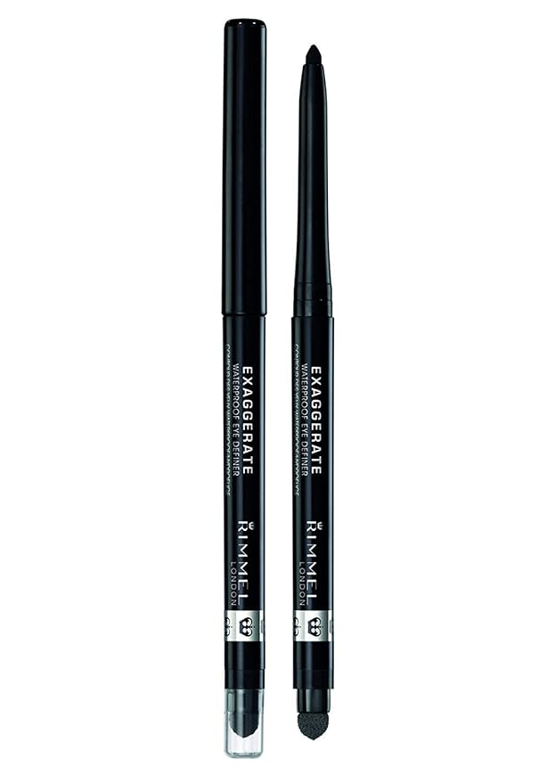 Rimmel London Exaggerate Waterproof Eye Definer Bundle, Blackest Black & Deep Ocean, Built-In Smudger and Sharpener