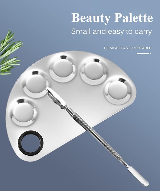 AKOAK Stainless Steel Beauty Palette, with Spatula Tool, Nail Art Makeup Palette, for Mixing Cosmetics/Nail Polish/Pigments-VivaGrace Women