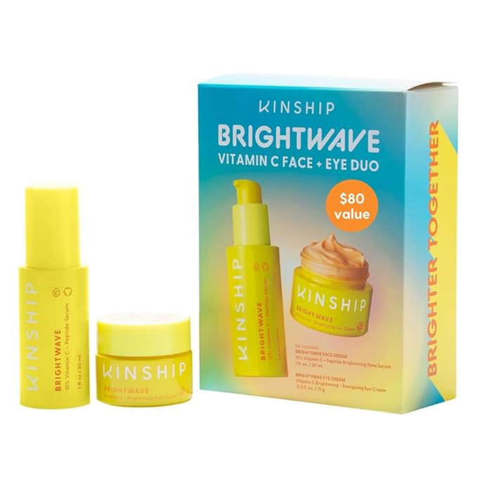 Kinship Brightwave Vitamin C Face + Eye Duo | 10% Vitamin C Serum (1 Fl Oz) | Brightening Eye Cream (0.5 Oz) | Fade Dark Spots | Reduce Fine Lines, Wrinkles, Dark Circles + Puffiness | All Skin Types-VivaGrace Women