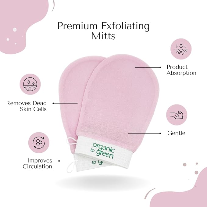Organic to Green Premium Exfoliating Mitt for Body (2pc) – 100% Vegan Viscose Traditional Body Scrub Washcloth – Body Exfoliator (Pink)-VivaGrace Women
