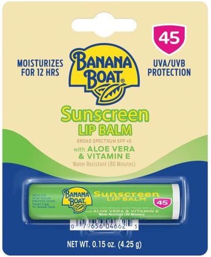 Banana Boat Aloe Vera with Vitamin E Sunscreen Lip Balm, SPF 45, 0.15 Ounces each (Value Pack of 3)-VivaGrace Women
