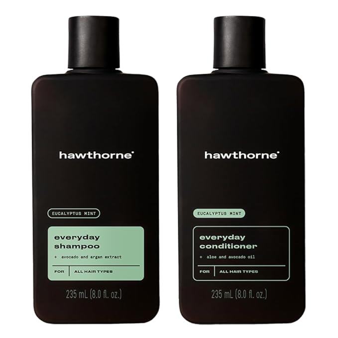 Hawthorne Men's Everyday Shampoo and Conditioner Set. For Stronger, Healthier Hair with Pure Avocado Oil and Coconut Oil. Mint and Eucalyptus Scent. Sulfate Free, Paraben Free. 8 fl. oz each.-VivaGrace Women