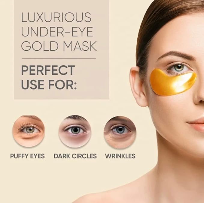 mascarillas de tratamiento ocular con colageno, Parches para el cuidado de la piel bajo los ojos de oro de 24 Kilates-VivaGrace Women