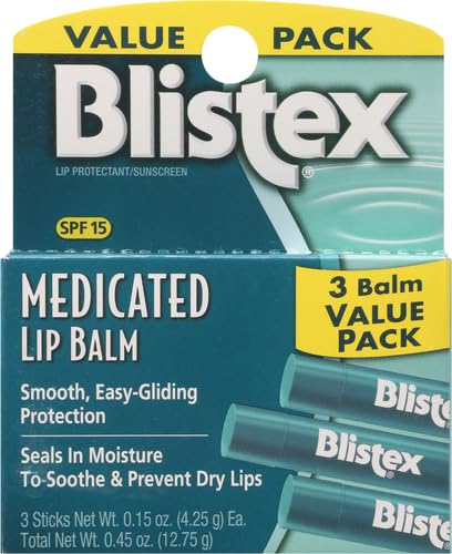 Blistex Medicated Lip Balm, 0.15 Ounce, 3 Count (Pack of 2) Prevent Dryness & Chapping, SPF 15 Sun Protection, Seals in Moisture, Hydrating Lip Balm, Easy Glide Formula for Full Coverage-VivaGrace Women