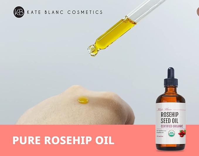Kate Blanc Cosmetics Rosehip Oil for Face & Softer Glowing Skin (1oz, Organic, Pure, Cold Pressed) Rosehip Seed Face Oil for Facial & Gua Sha Massage-VivaGrace Women
