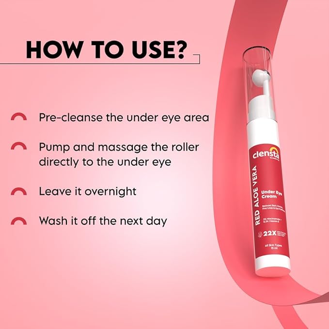 Clensta Aloe Vera Under Eye Cream Roll On | 0.51 Fl Oz (15ml) | Hydrating Eye Cream with Niacinamide | for Puffiness, Dark Circles & Wrinkles-VivaGrace Women