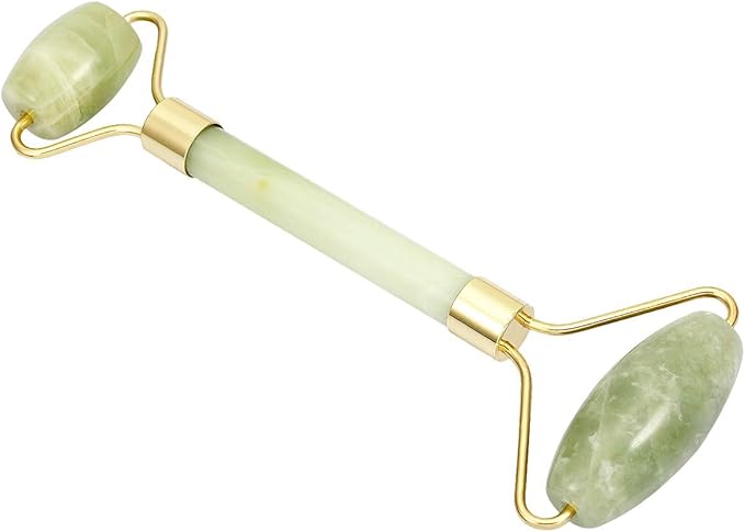 Rockcloud Natural Crystal Stone Roller Massager Double Neck Face & Neck Massage Therapy Anti-Aging Wrinkle Healing Slimming Skincare Tool, Xiuyan Jade-VivaGrace Women