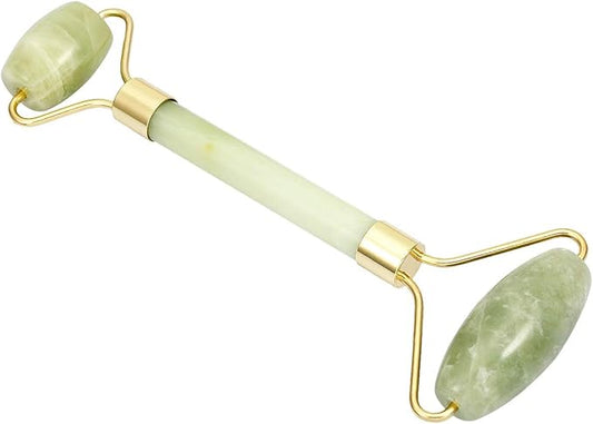 Rockcloud Natural Crystal Stone Roller Massager Double Neck Face & Neck Massage Therapy Anti-Aging Wrinkle Healing Slimming Skincare Tool, Xiuyan Jade-VivaGrace Women