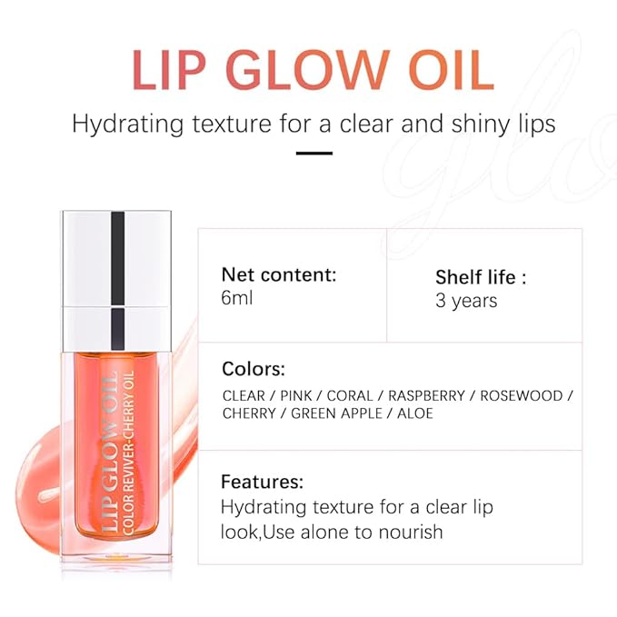 Plumping Lip Oil, Long Lasting Hydrating Lip Gloss Tinted Balm Non-sticky Revitalizing, Tinting Care Oil for Dry Lip (PINK)-VivaGrace Women