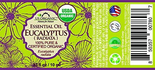 US Organic 100% Pure Eucalyptus Essential Oil (Radiata) - USDA Certified Organic, Steam Distilled - W/Euro droppers (More Size Variations Available) (10 ml / .33 fl oz)-VivaGrace Women