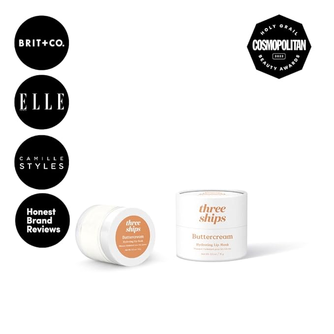 Three Ships Lip Treatment Kit - Buttercream Hydrating Lip Mask and Vanilla Lip Exfoliator – Soothing Natural Lip Care for Dry, Damaged Lips – As Seen on Dragons’ Den, 2 x 15g-VivaGrace Women
