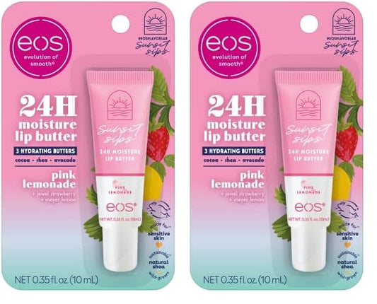 eos Sunset Sips Lip Butter Tube- Pink Lemonade, 24-Hour Moisture, Overnight Lip Mask, Lip Care Products, 0.35 fl oz (Pack of 2)-VivaGrace Women