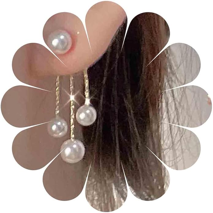 Boho Pearl Drop Dangle Earrings Gold Pearl Ear Jacket Earrings Vintage Dangle Pearl Tassel Earrings Double Way Front Back Earrings Jewelry for Women Gifts-VivaGrace Women