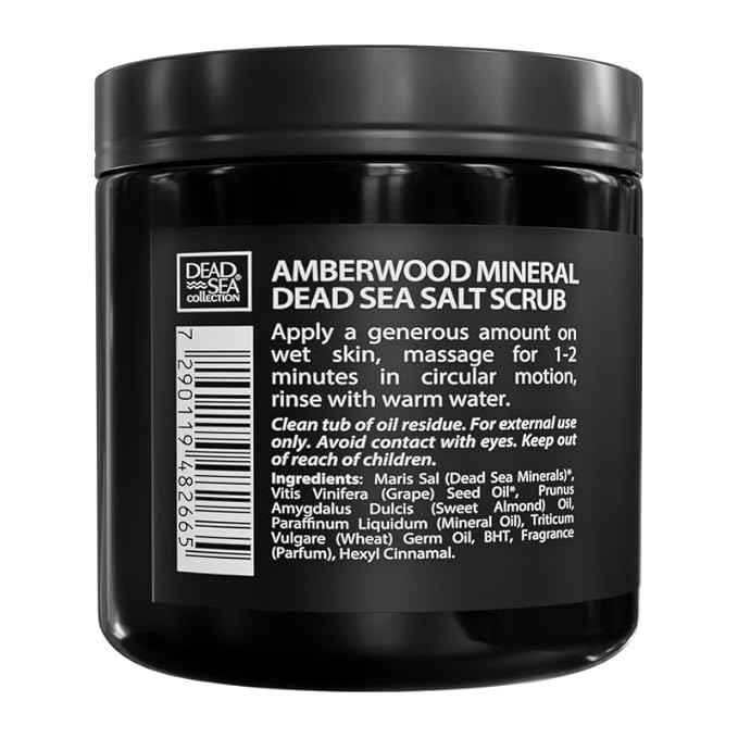 Salt Body Scrub Amberwood For Men – Moisturizes, Exfoliates & Nourishes Skin – Cleanses & Detoxifies with Dead Sea Minerals - Dead Sea Collection – 23.28 OZ-VivaGrace Women