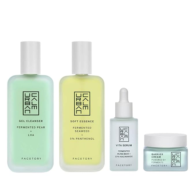 Urban Calm Collection - Fermented Skincare Bundle - for All Skin Types - Anti-Aging Skincare Set for Hydrating, Firming, Exfoliating, Soothing - With Cleanser, Essence, Serum, and Cream-VivaGrace Women