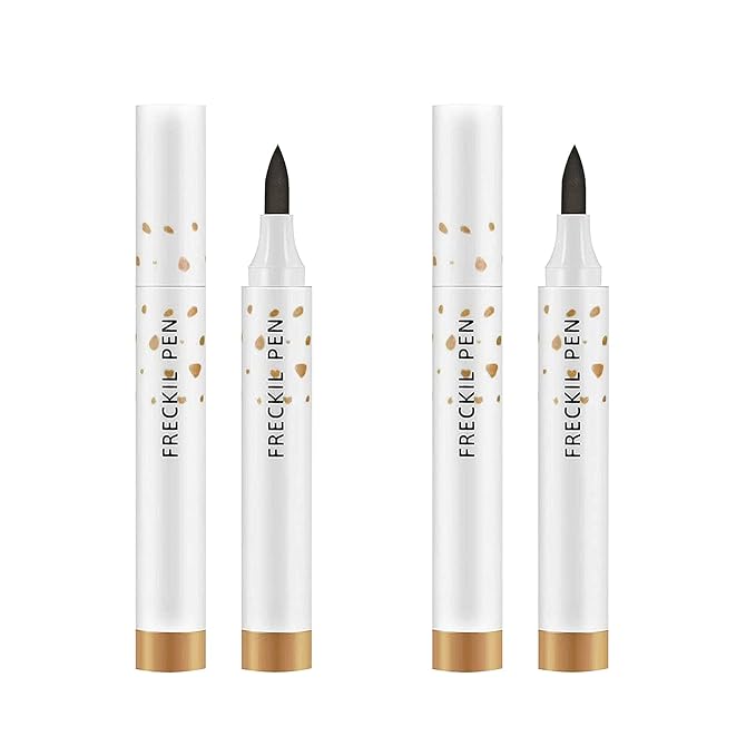 2 Pcs Freckle Pen Set, Natural Lifelike Fake Freckles Makeup Pen Magic Brown Color Freckles Makeup Tool Long-Lasting Waterproof Dot Spot Pen for Effortless Sunkissed Makeup (Light Brown)-VivaGrace Women