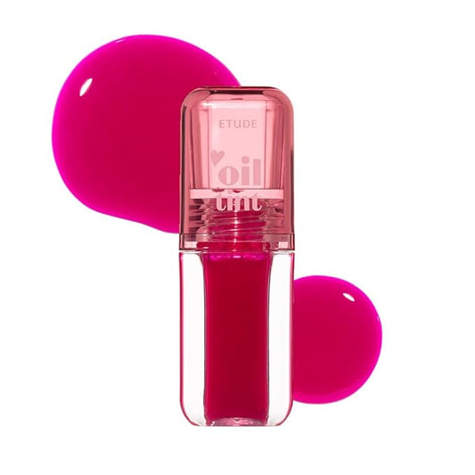 ETUDE Dear Darling Oil Tint #3 Neon Pink 4.2g | High Moisturizing and Strong Hydrating Lip Oil/Lip Gloss | Smooth and Moist Lips | Non-Sticky Lip Oil Tint For Dry Lips | K-beauty-VivaGrace Women