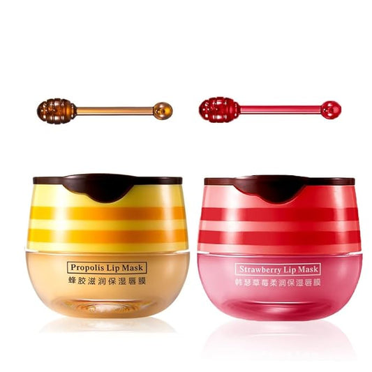 2 Pcs Bee Lip Balm Honey Pot,Honey & Strawberry Lip Mask Propolis Moisturizing Lip Balm with Stick,Prevention Dry and Cracked Lip Scrubs,Exfoliator Lip Wrinkle Skin Care Products-VivaGrace Women