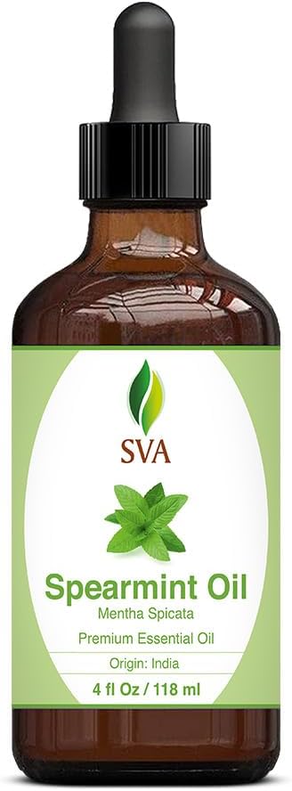 SVA Spearmint Essential Oil – 4 Fl Oz – 100% Natural Spearmint Oil - for Diffuser, Hair Care, Face, Skin Care, Aromatherapy, Scalp and Body Massage, Soap and Candle Making – with Dropper-VivaGrace Women