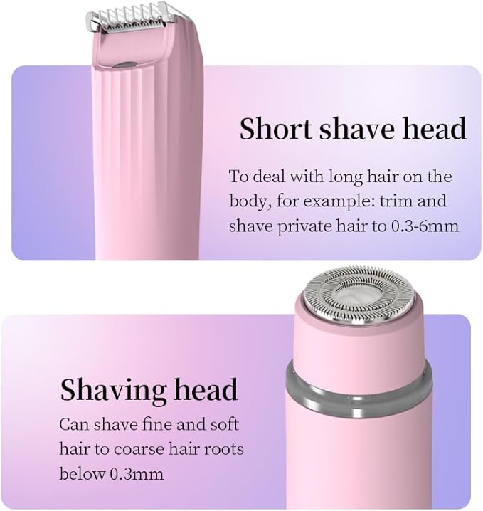 Dual-Head Body Trimmer for Women,2 in 1 Women Electric Shaver,IPX7 Waterproof Close Shaver and Facial Hair Remover for Body,Arm Bikini Face Leg-USB C Charge Wet & Dry Use-Bulit in Light-VivaGrace Women