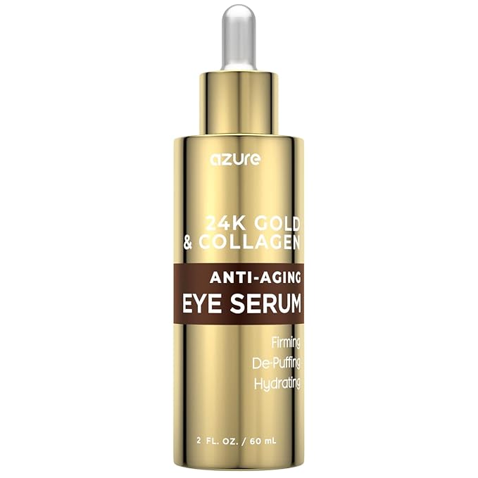 AZURE 24K Gold & Collagen Anti Aging Eye Serum - Firming, De-Puffing & Hydrating | Reduces Wrinkles, Fine Lines & Under Eye Bags | Minimize Signs of Aging | Made in Korea - 60mL-VivaGrace Women