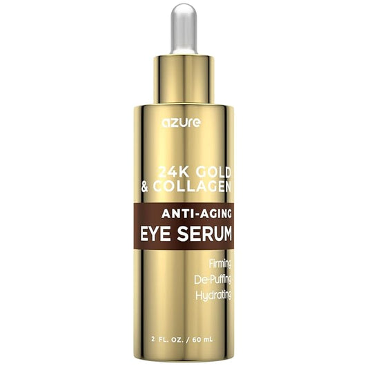 AZURE 24K Gold & Collagen Anti Aging Eye Serum - Firming, De-Puffing & Hydrating | Reduces Wrinkles, Fine Lines & Under Eye Bags | Minimize Signs of Aging | Made in Korea - 60mL-VivaGrace Women
