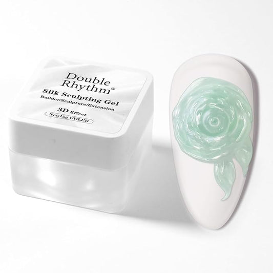 Double Rhythm 3D Nail Gel Pearl Solid Sculpting for Nail Art Non-Sticky Hard for Building Carving Molding Extension Soak Off UV/LED Nail Art Salon Home DIY 0.5 Oz (Green-Silk 08)-VivaGrace Women