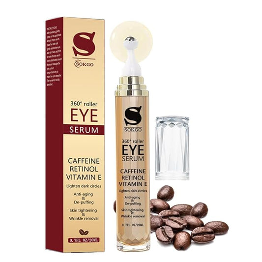 Caffeine Eye Serum Anti Aging, Retinol Eye Serum with 360° Massage Ball for Dark Circles and Puffiness, Deeply Moisturizing, Firms and Lifts Eye Skin, Enhance Skin Elasticity, Smooth Fine Lines-VivaGrace Women