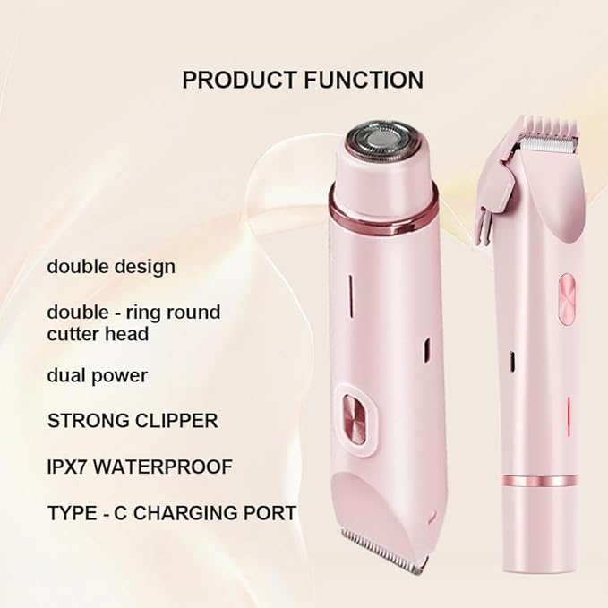 2 in 1 Womens Body Shaver,2025 Glow Aura Electric Razor, Dual Head Shaver Women, Electric Razor for Womens Legs, IPX7 Waterproof Wet & Dry Use Body Intimate Areas,Pink-VivaGrace Women