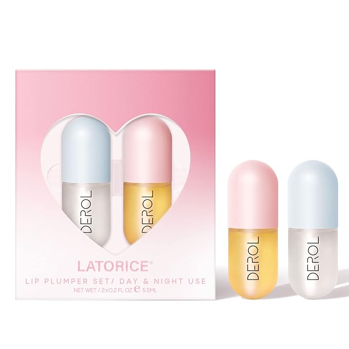 DEROL Lip Plumper Set, Lip Plumper Gloss, Natural Lip Plumper and Lip Care Serum, Lip Enhancer for Fuller, Lip Mask, Beautiful Fuller, Hydrating & Reduce Fine Lines Day&Night, 5.5ml (WS002)-VivaGrace Women