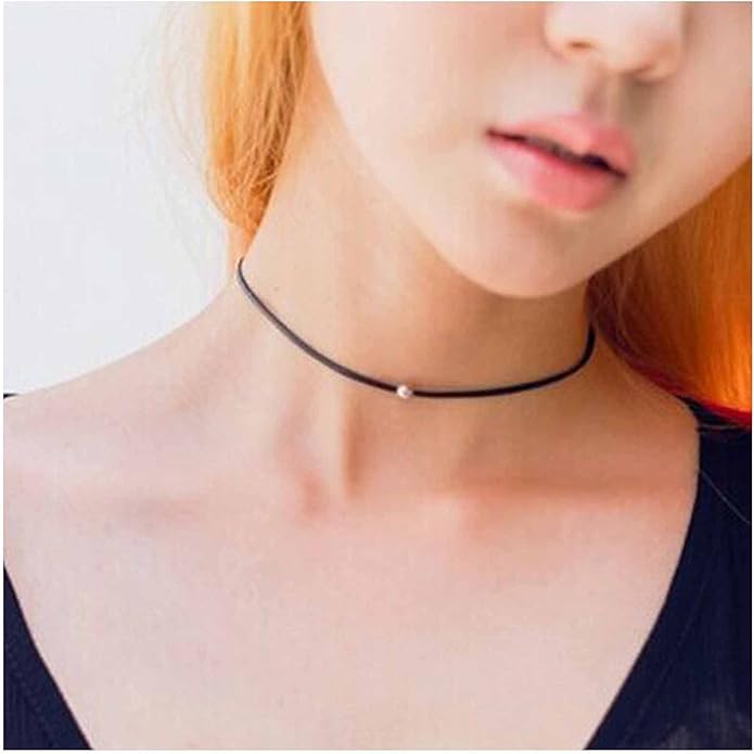 Boho Leather Choker Necklace Thin Black Suede Velvet Necklace Chain Vintage Minimalist Beaded Necklace 90s Chain Jewelry for Women Gifts-VivaGrace Women