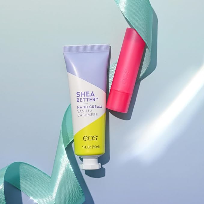 eos Holiday Skin Care Set- Vanilla Cashmere Travel Hand Cream & Candy Cane Swirl Lip Balm, Stocking Stuffers, 1 fl oz Hand Cream + 0.14 oz Lip Balm, 2-Pack-VivaGrace Women