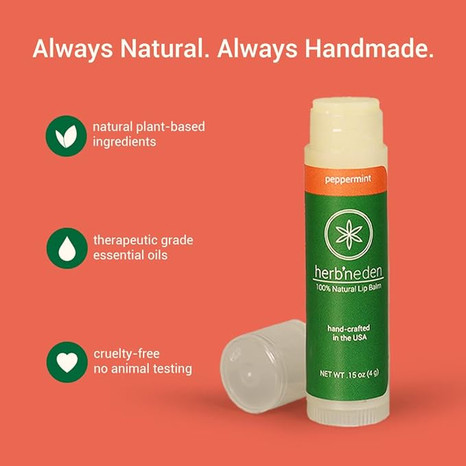 Herb’N Eden Peppermint Lip Balm Pack of 3 | Moisturizing and Soothing for Dry, Chapped Lips | 100% Natural Ingredients | Essential Oils-VivaGrace Women