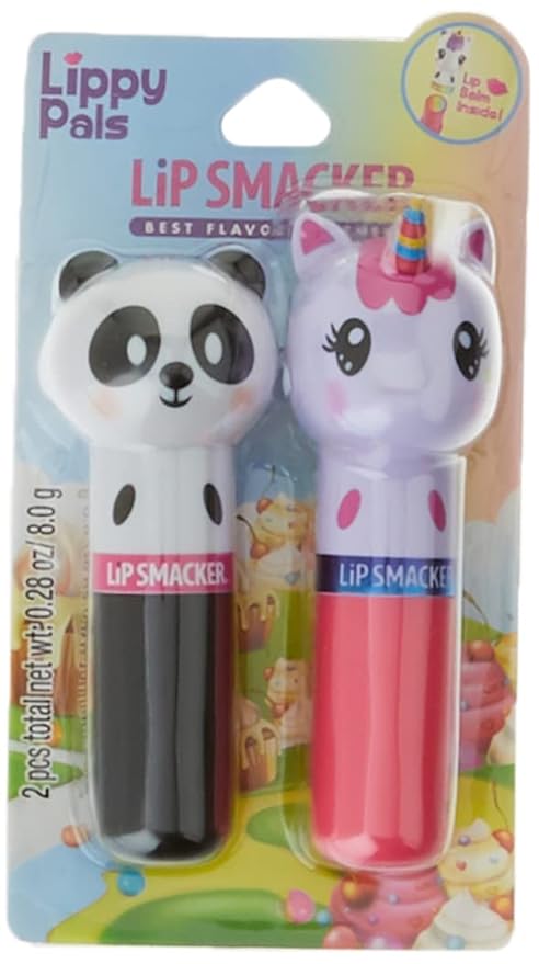 Lip Smacker Lippy Pals Unicorn & Panda, Flavored Moisturizing & Smoothing Soft Shine Lip Balm, Hydrating & Protecting Fun Tasty Flavors, Cruelty-Free & Vegan - Unicorn Magic & Cuddly Cream Puff-VivaGrace Women