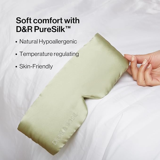 Dore & Rose Deep Sleep Mask Light Blocking, 23 Momme Mulberry Silk Eye Mask, Ultra Soft, Adjustable - Travel Sleeping Mask for Men & Women - Olive-VivaGrace Women