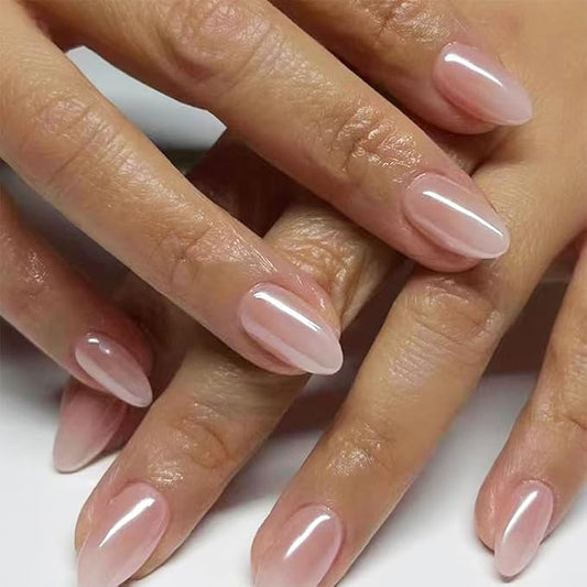 Pink Press On Nails Short Almond 30 Pcs, Jelly Pink Designer Reusable Acrylic Fake Nails with Glue, Glossy Soft Gel Nails Wedding and Party, Stick On Glue On Nails, Nial for Women Gift