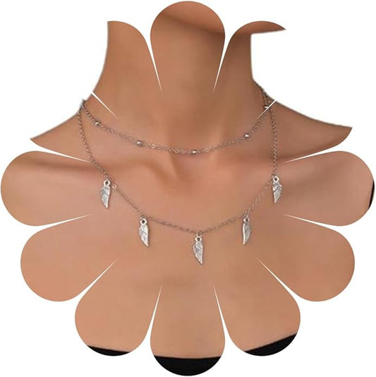 Vintage Layered Wing Dangle Necklace Angel Wing Pendant Necklace Tiny Wing Choker Necklace Silver Angel Wing Necklace Jewelry for Women-VivaGrace Women