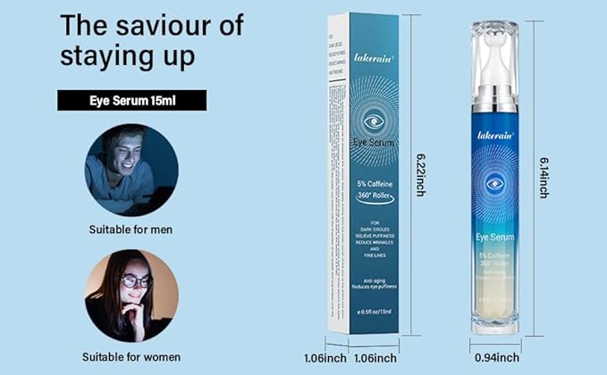 5% Caffeine Eye Serum, Under Eye Roller Cream for Dark Circles and Puffiness with 360°Massage Ball Reduce Wrinkles and Fine Lines，Bags Under Eyes，15ML-VivaGrace Women