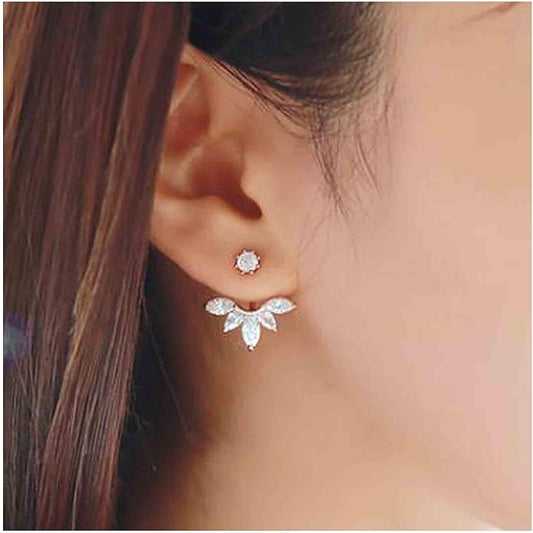 Boho Crystal Lotus Jackets Earrings Gold Crystal Studs Earrings Sparkle Rhinestone Ear Jackets Earrings CZ Ear Climber Earrings Wedding Earrings Jewelry for Women and Girls-VivaGrace Women