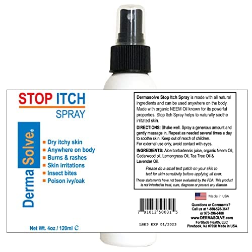 Dermasolve Stop Itch Spray with 100% Organic Neem Oil, Scalp and Body Psoriasis Relief, Dry Skin, Bites, Sunburn, Burns and Rashes-VivaGrace Women