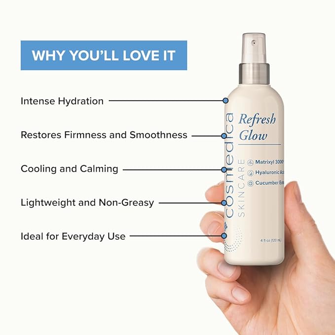 Cosmedica Skincare Refresh Glow Hydrating Peptide Spray with Matrixyl 3000, Cucumber Extract & Hyaluronic Acid for Revitalized Skin – 4 oz-VivaGrace Women