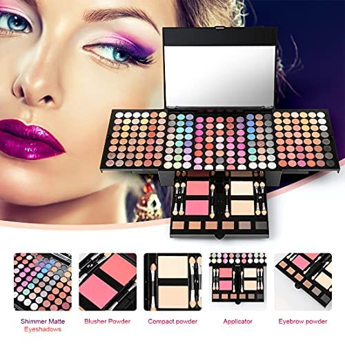194 Colors Pink Cosmetic Make up Palette Set Kit with Eyeshadow Blusher Eyebrow Powder Face Concealer,All-in-One High Pigment Powder Pallet Kit with Mirror, Applicators-VivaGrace Women