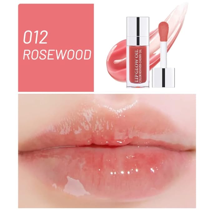 Yasovigi Hydrating Lip Oil Plumping Lip Tint Moisturizing Lip Gloss, Transparent Lip Balm Care Stick Nourishing Repairing Non-sticky, Moisture&Lighten Lip Lines (Transparent + Rosewood)-VivaGrace Women