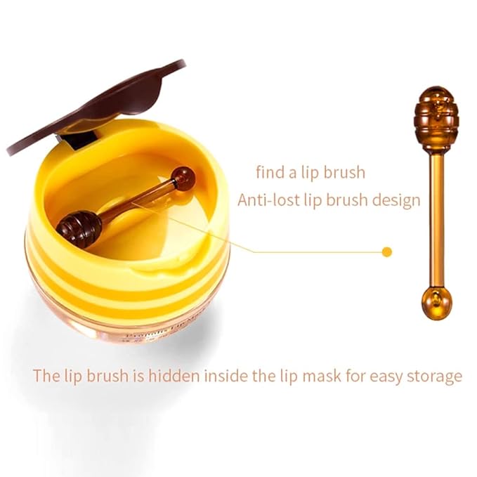 Bee Lip Balm Honey Pot, Strawberry & Honey Moisturizing Propolis Lip Mask, Hydrating & Prevention Dry and Cracked Lip Scrubs Exfoliator, Reduces Lip Lines (Yellow & Pink)-VivaGrace Women