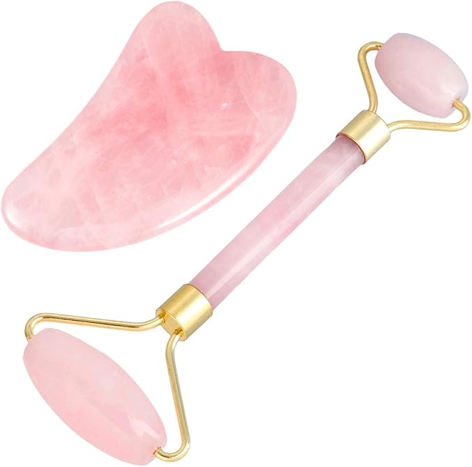 mookaitedecor Rose Quartz Roller & Gua Sha Tool for Face and Neck Massage, Facial Massager for Anti Aging-VivaGrace Women