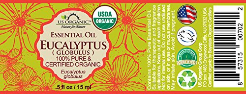 US Organic 100% Pure Eucalyptus Essential Oil (Globulus) - USDA Certified Organic, Steam Distilled - W/Euro droppers (More Size Variations Available) (15 ml / .5 fl oz)-VivaGrace Women