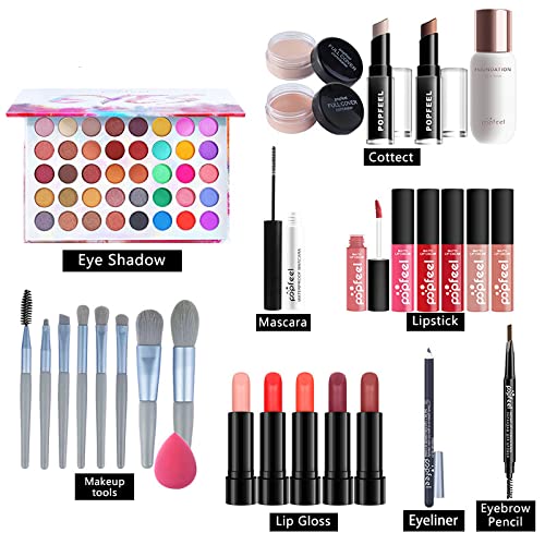 All-in-one Holiday Make up Gift Set | Makeup Kit for Women Full Kit Essential Starter Bundle Include Eyeshadow Palette Lipstick Blush Foundation Concealer Face Powder Mascara Lipgloss Brush-VivaGrace Women