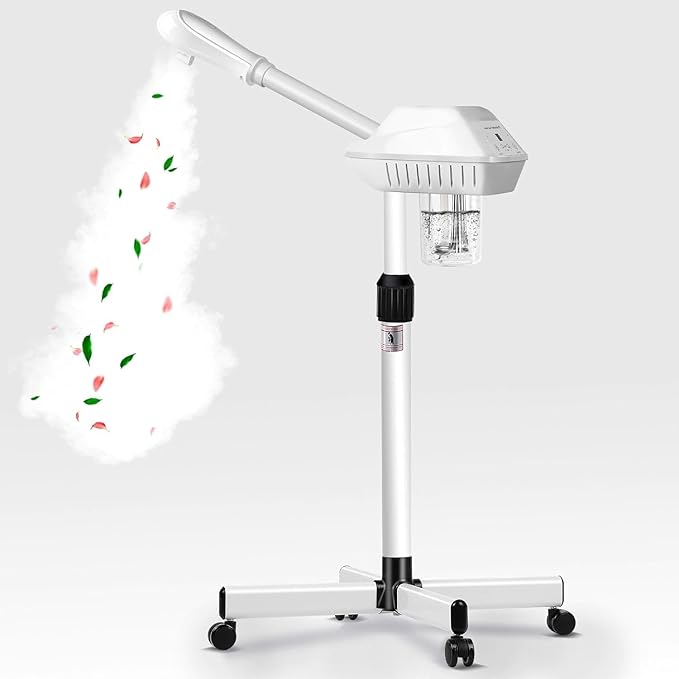 Professional Facial Steamer on Wheels, Esthetician Steamer with Hot Ozone Mist, Stand Face Steamer for Facial Deep Cleaning, Steamer for Facial for Personal Care or Spa, White-VivaGrace Women